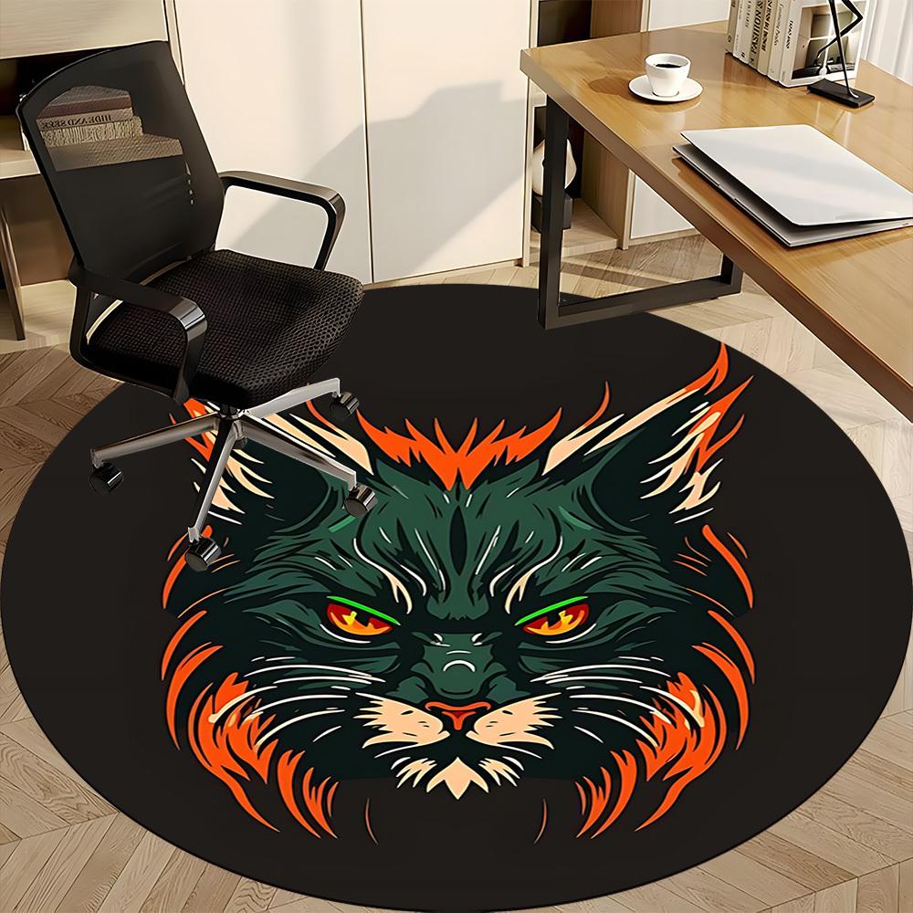 1pc Feline Flame Office Round Area Rug, Indoor Mat Suitable For Office, Under Office Chairs Bedroom Living Room Home Decor, Room Deco