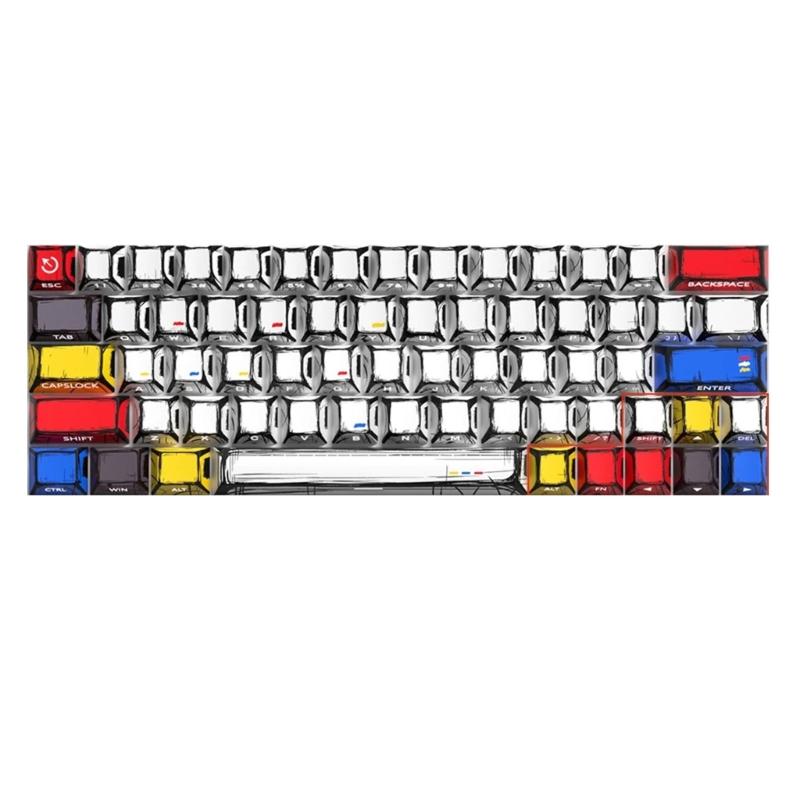 64/74Key Side Print Translucents Keycaps Comics Style Original Profile Sublimations Backlit Keycap for Mechanical Keyboards