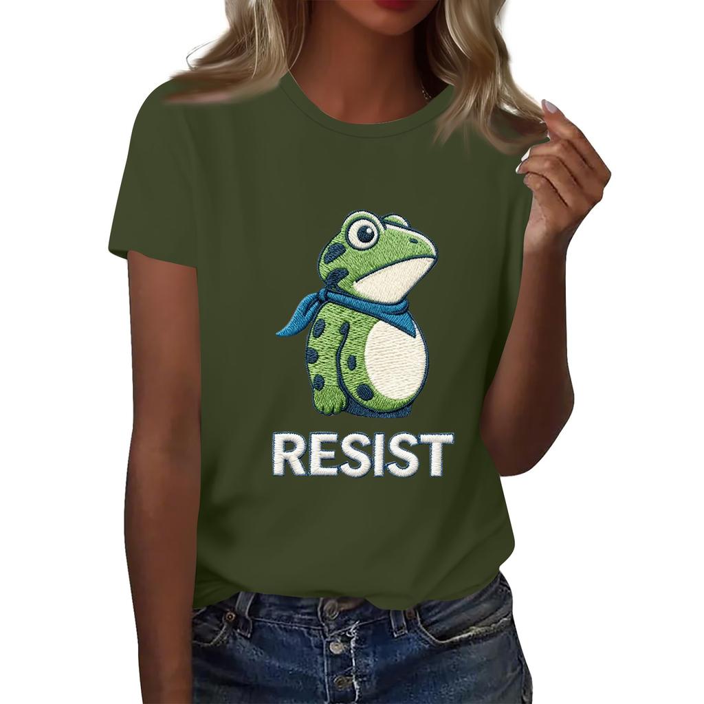 Women's Fashion Casual Printed Round Neck Short Sleeved Pullover T-Shirt Top