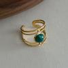 Exotic retro engraved open ring, niche inlaid with various colors of spar, holiday commuting atmosphere, adjustable ring