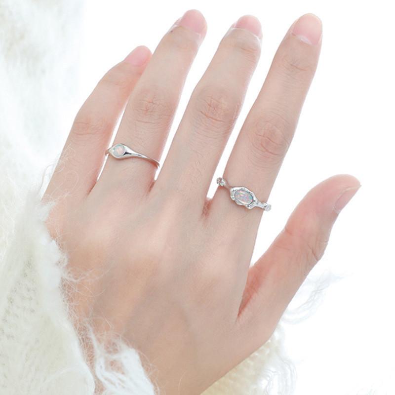 Adjustable Sleek Opal Ring For Women Unique Copper Jewelry Geometric Design Fashionable 2023