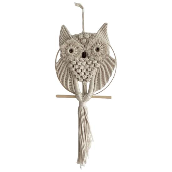 Woven Wall Hanging Wall Decoration with Long Tassel- White Cotton Handmade Home Decor Art Craft for Bedroom Dorm Garden