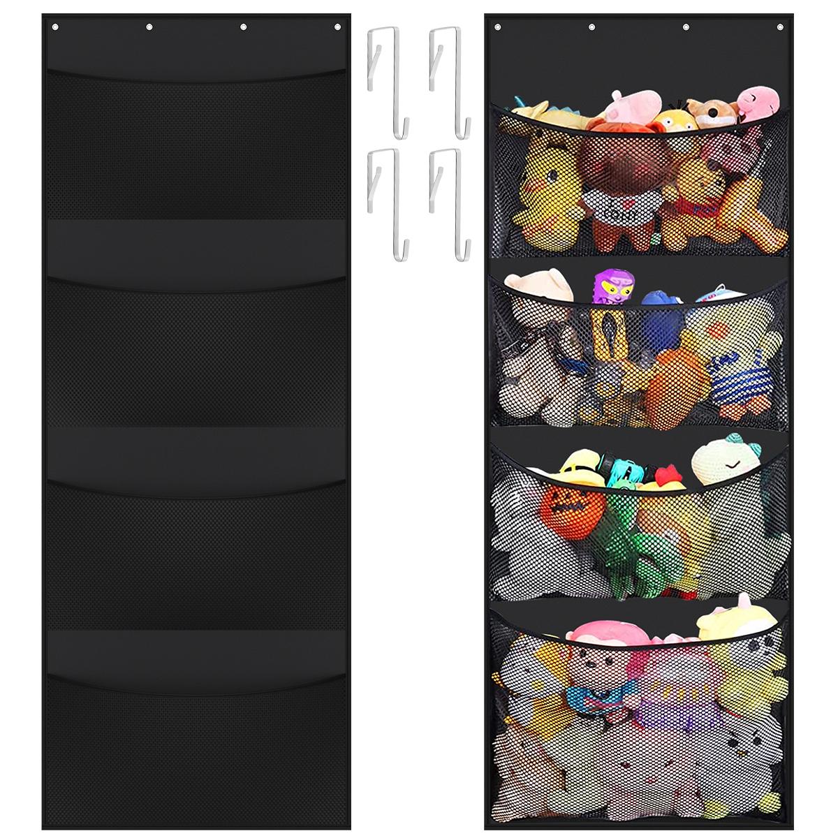 

4-слойная дверная сумка для хранения чучел животных, витрина для хранения детских игрушек, подвесная сетчатая сумка, органайзер для детских кукол, игрушек 165x60cm серый