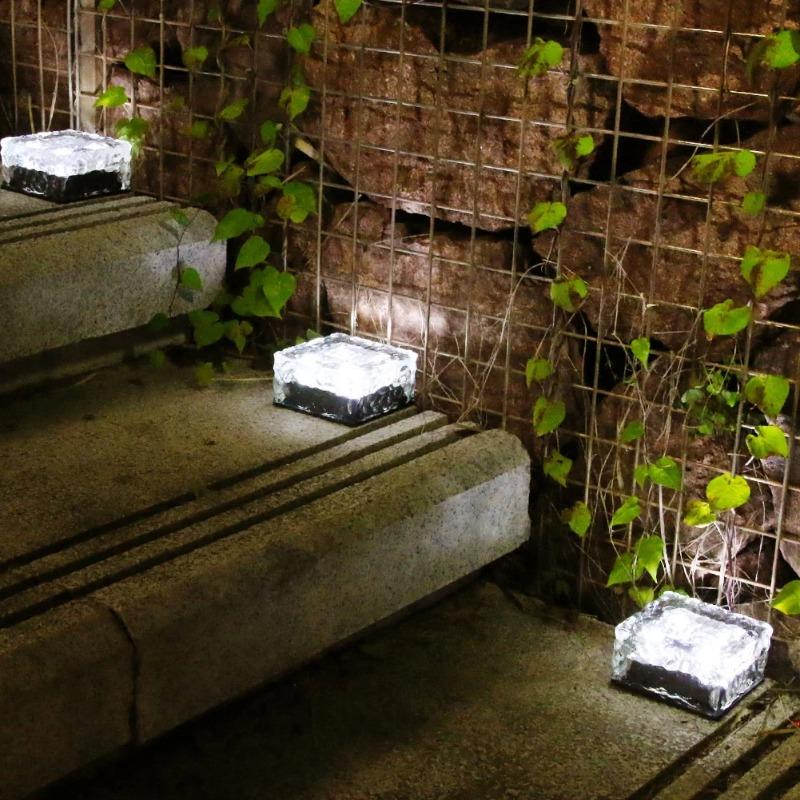 LED Solar Garden Light Brick Ice Cube Solar Lawn Lights Outdoor Christmas Decoration Lamp for Stair Pathway Driveway Landscape Yard Patio
