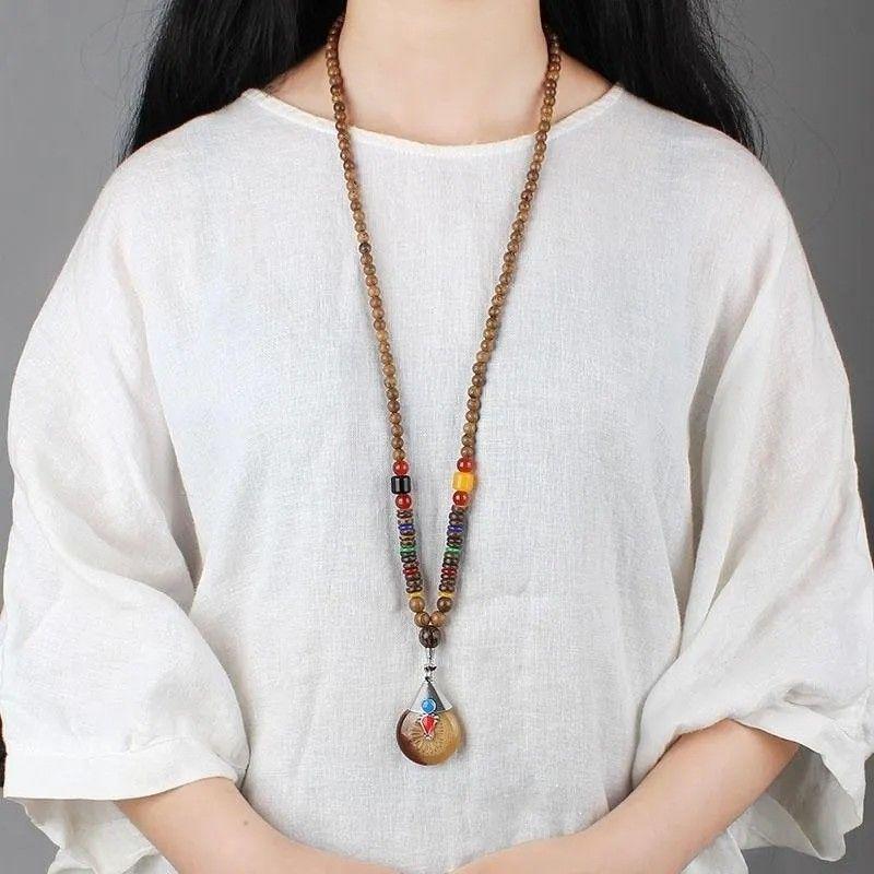 Fashionable Ethnic Style Necklace: Versatile Long Sweater Chain for Men and Women, Cotton Linen Pendant Accessory