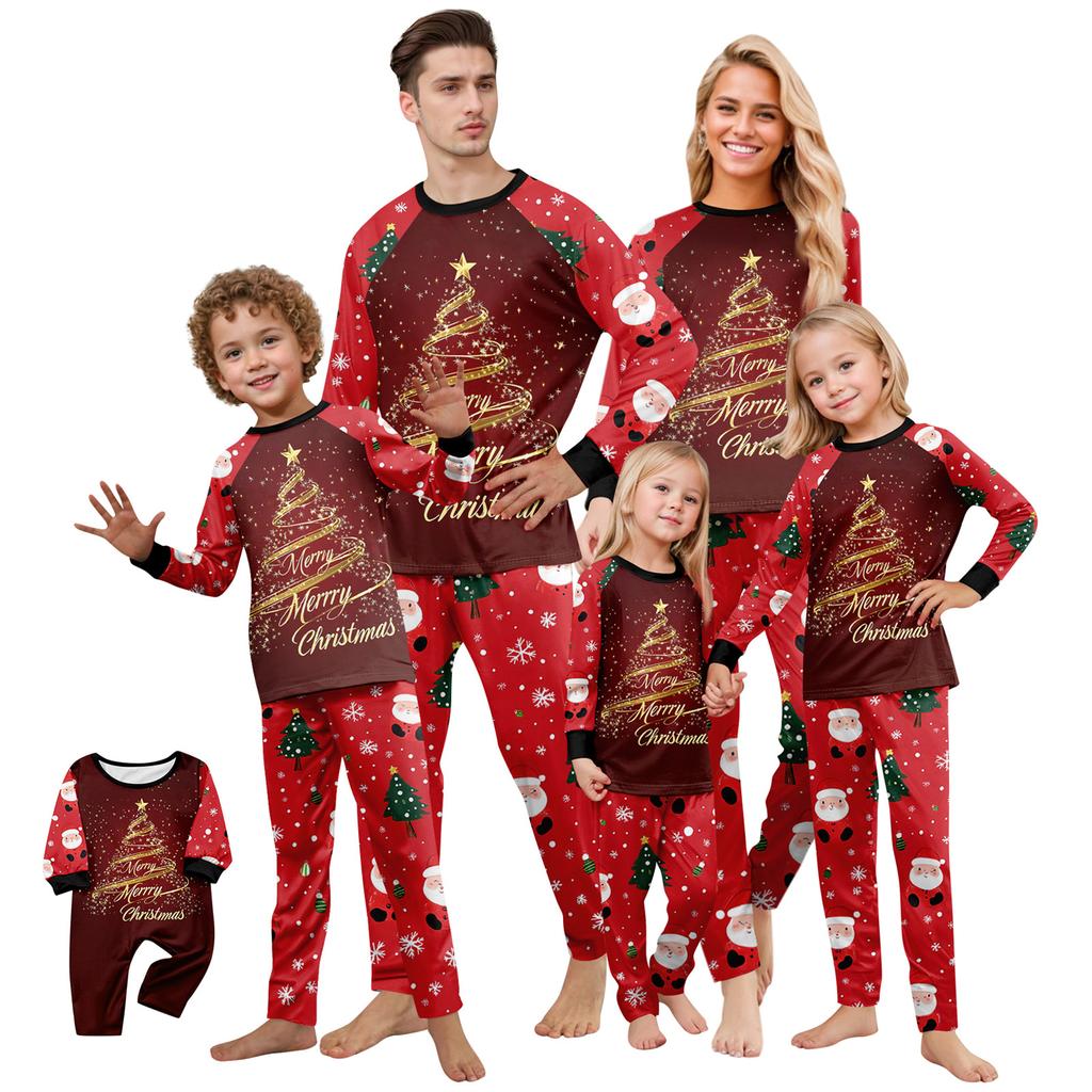 Christmas Print Cute Family Set Pajamas, Home Clothes, Family Set Long Sleeve Top Pants Set