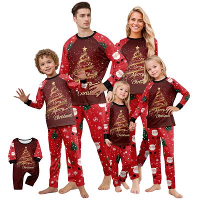 Jultryck Söt familjeuppsättning Pyjamas, hemkläder, familjeuppsättning långärmade toppbyxor
