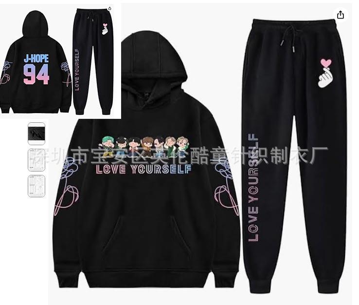 Cartoon boy group front and rear printing digital couple hooded leggings set