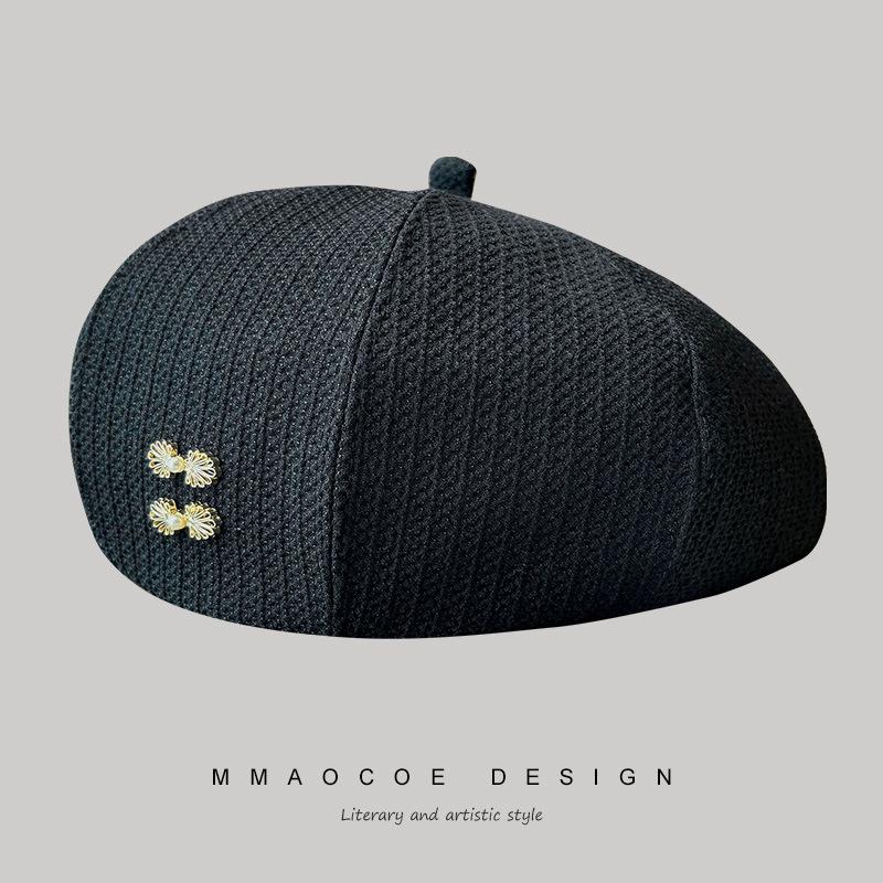 

2025 новый берет детский модный универсальный для маленького лица шляпа-тыква зарубежный ретро черный кепка газетчика M（56-58cm） чёрный