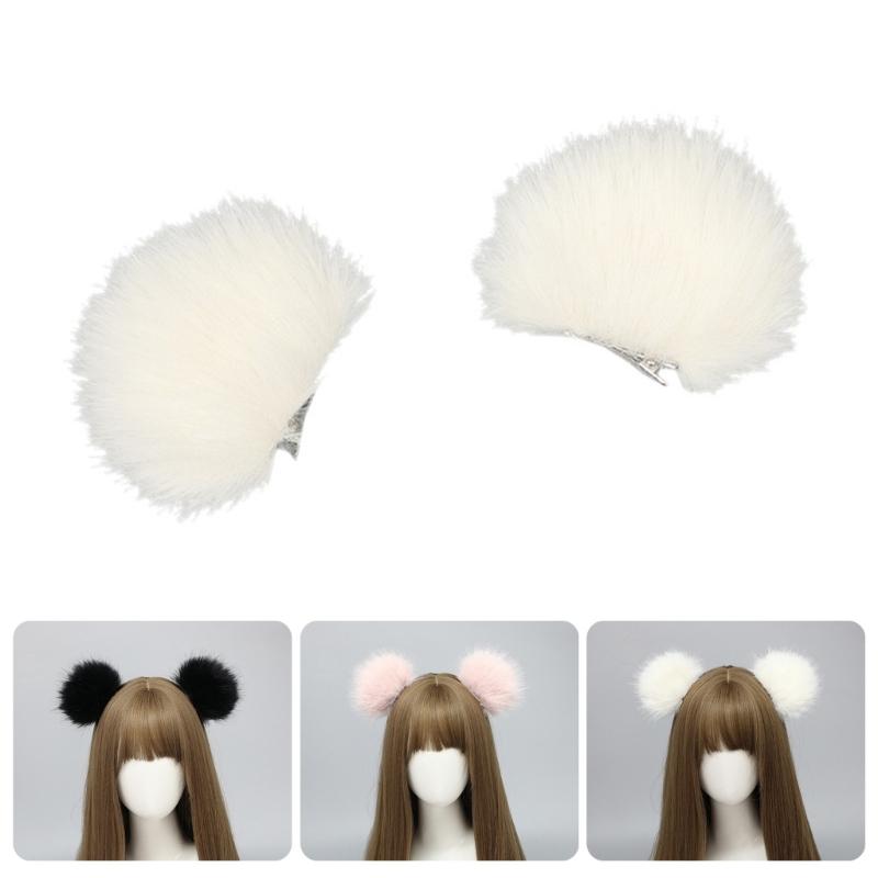 Simulation Bear Ear Hair Clip for Cosplay Party Furry Faux Furs Ear Hair Clip Halloween Party RolePlay Maid Barrettes
