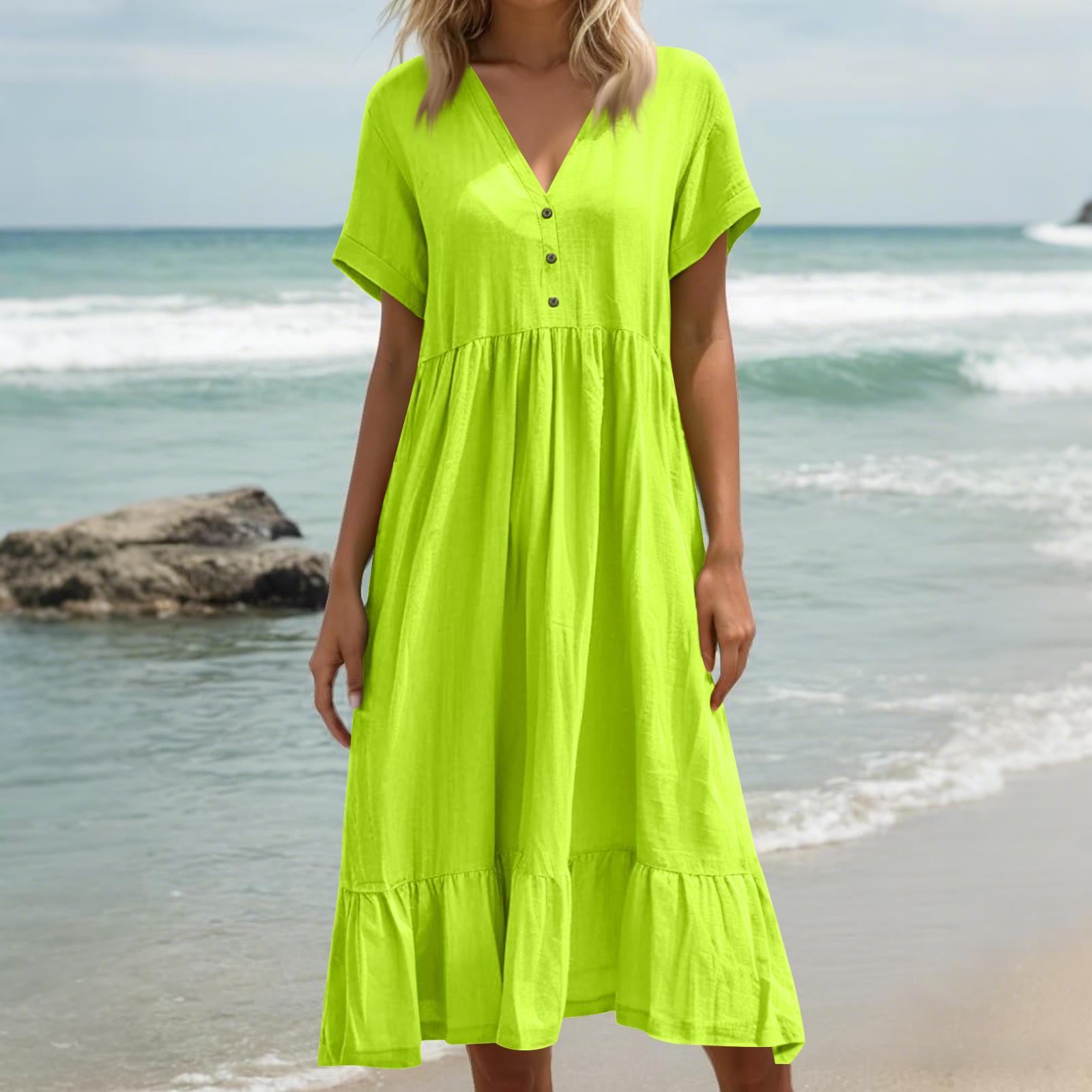 

Женское летнее свободное платье с V-образным вырезом и коротким рукавом, элегантное платье M