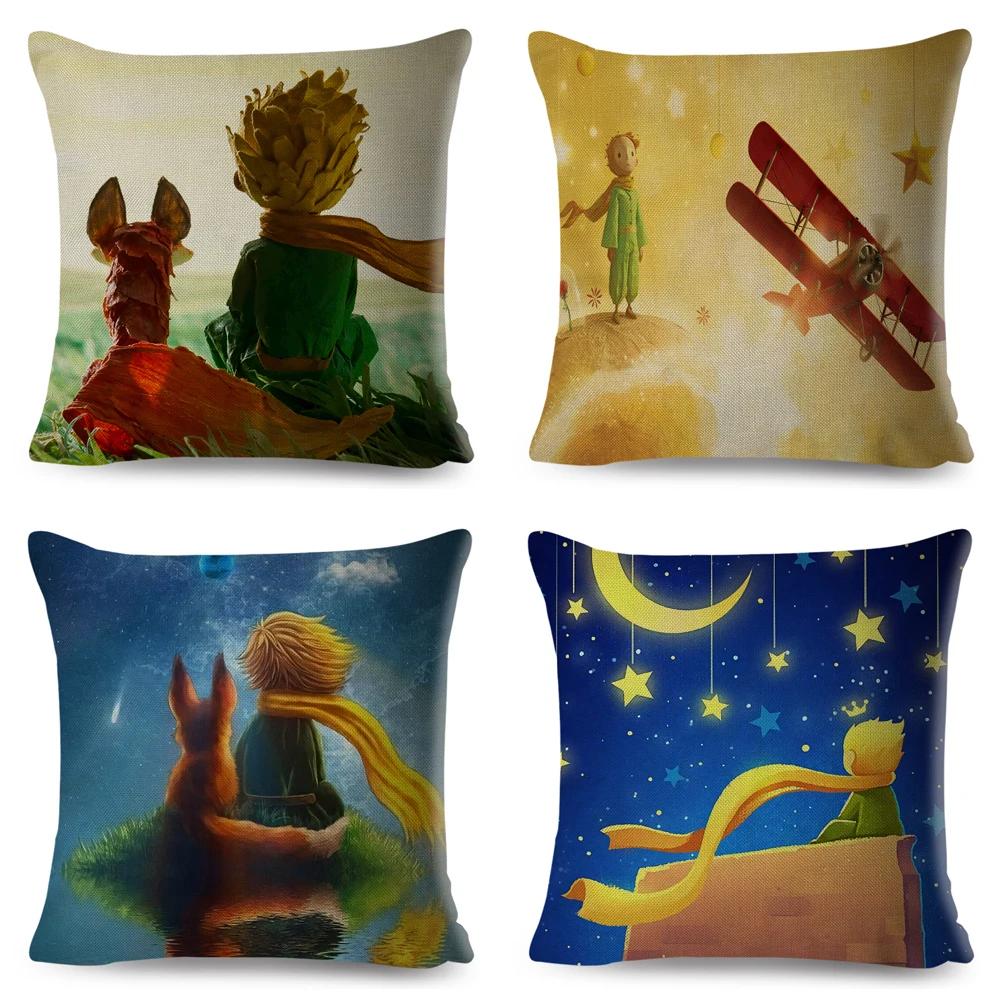 Little Prince Pillow Case Decor Cartoon France Anime Print Cushion Cover for Sofa Home Children Room Linen Throw Pillowcase