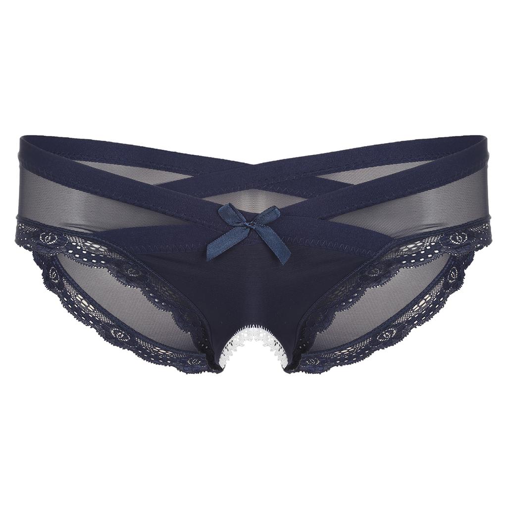 Mens See Through Mesh Crotchless Briefs Low Rise Lace Trim Underpants Cross Dresser Sissy Underwear