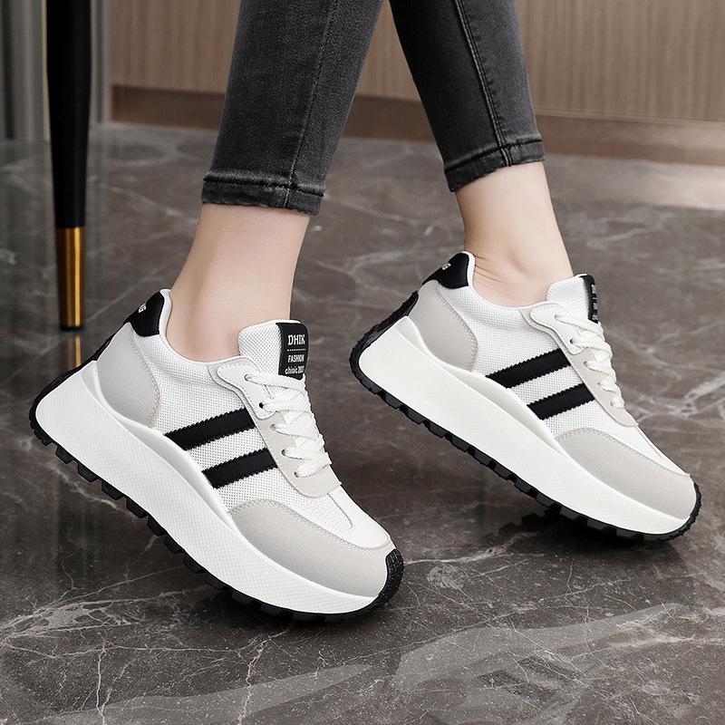 BN007 Women's Height-Boost Travel Shoes 2024: Versatile, Breathable, White, Thick-Soled, Wear-Resistant.