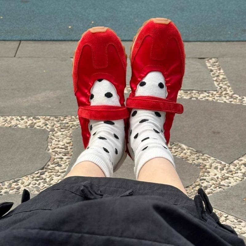 Mary Jane sneakers women's new casual red light mouth single shoes women's retro platform ballet shoes women