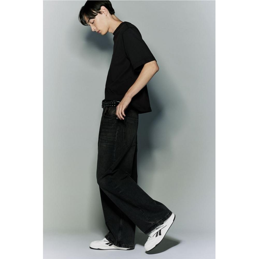 H M Boxy FiT wasHed T sHirT Black