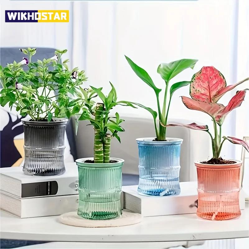 Lazy Hydroponic Flower Pot Automatic Water-Absorbing Flowerpot Transparent Double Layer Plastic Self Watering Planter Office
