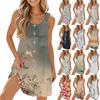 Damen Freizeit Ärmellos Knopfleiste Blumenmuster Kleid mit Saum Saum