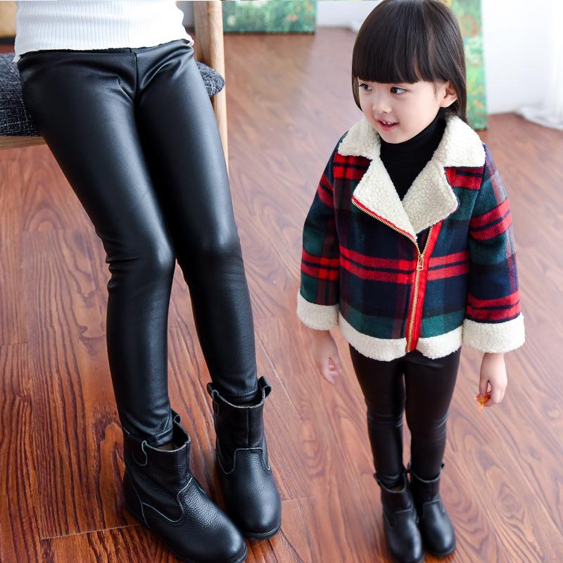 Kids Girls Leggings Autumn Winter Solid Children Warm Trousers Girl Casual PU Leather Pencil Pants Cute Toddler Leegings