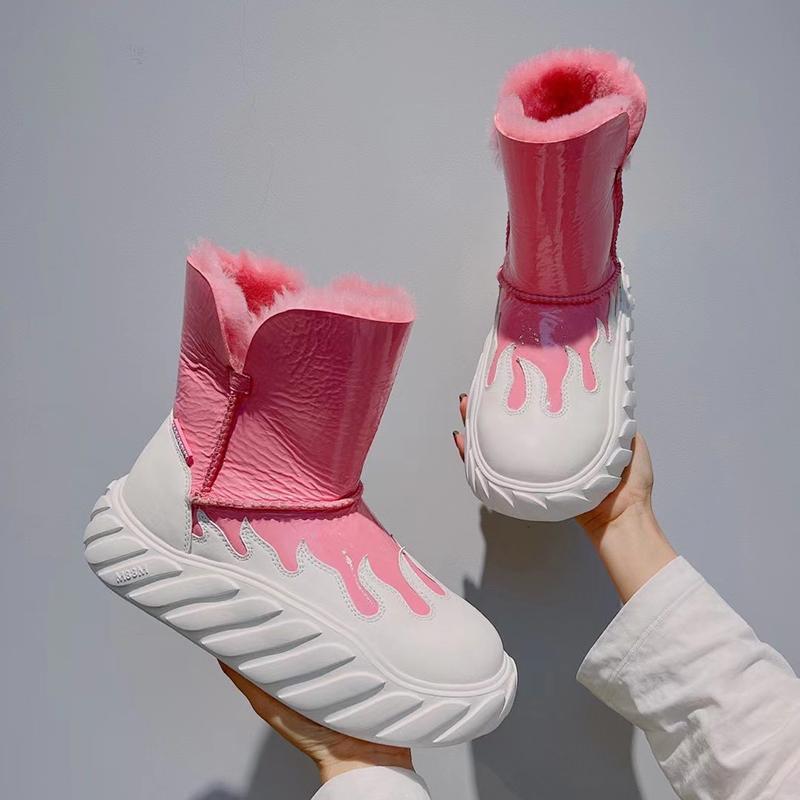 Winter New Women's Plus Fleece Fashion Color Matching Snow Boots New Thick Warm Cotton Shoes Waterproof Mid-Calf Boots 35-40