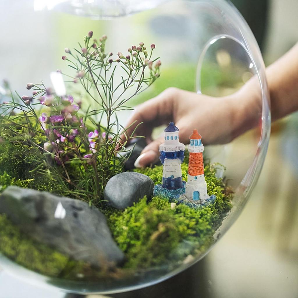 Toyvian 4pcs Mini Lighthouse Decor Mediterranean Figurines Ornaments Miniature Landscaping Decorations (Random Pattern)