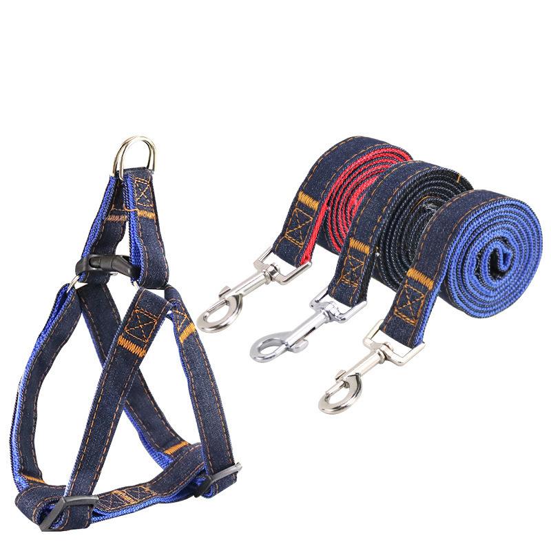 Pet leash Wear-resistant denim sewn cloth chest strap Strong and firm dog cat out walking dog supplies