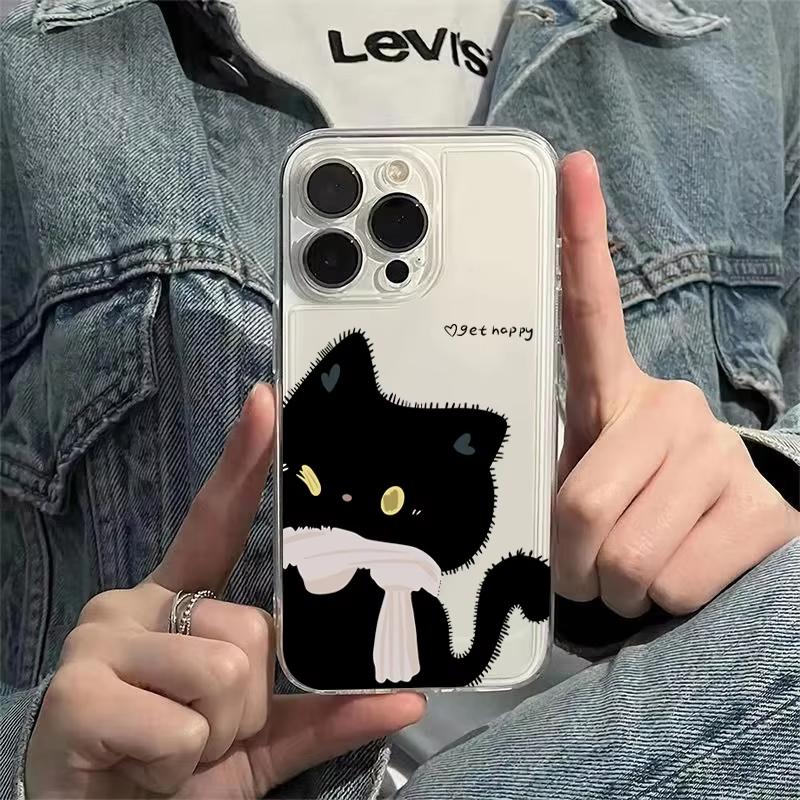 Cartoon Black White Cat Couple Phone Case For Xiaomi Mi 15 T Pro 14T 13T Mi 17 Pro 15 14 13 12 11 Lite 5G Clear Bumper Cover