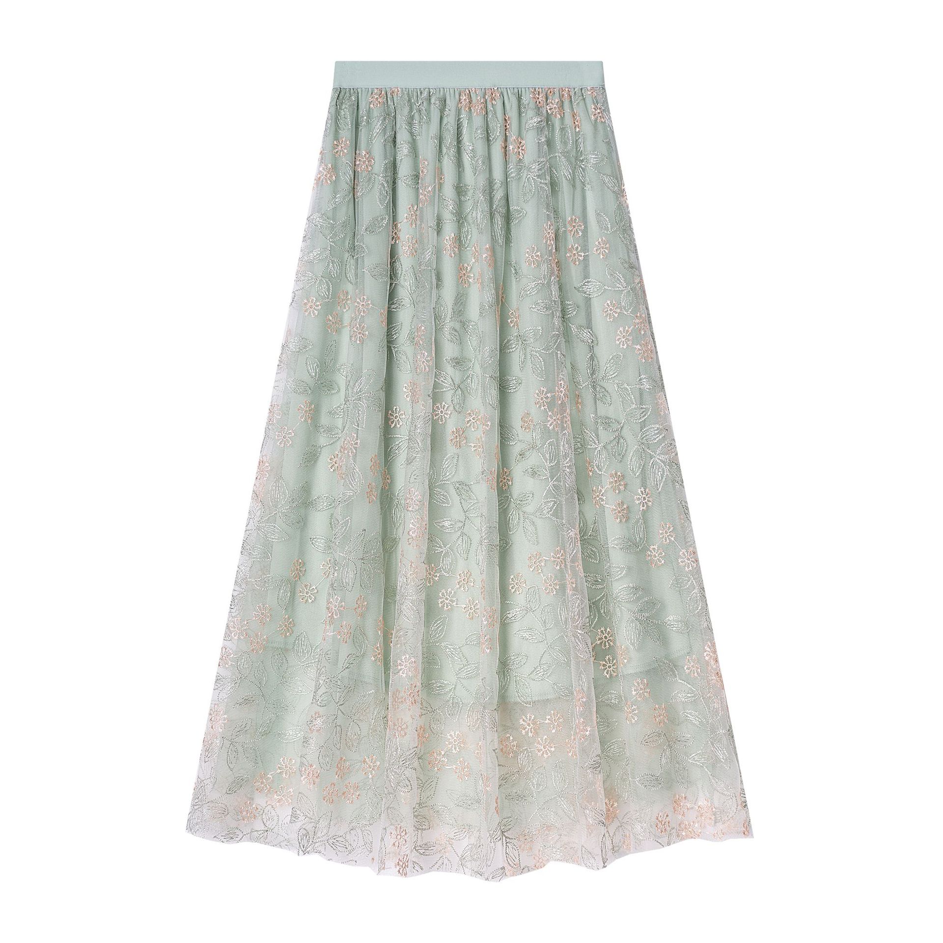 

Юбка Mori с вышивкой и эластичным поясом, облегающая двухслойная юбка средней и длинной длины, летняя новая темпераментная женская юбка юбка One size