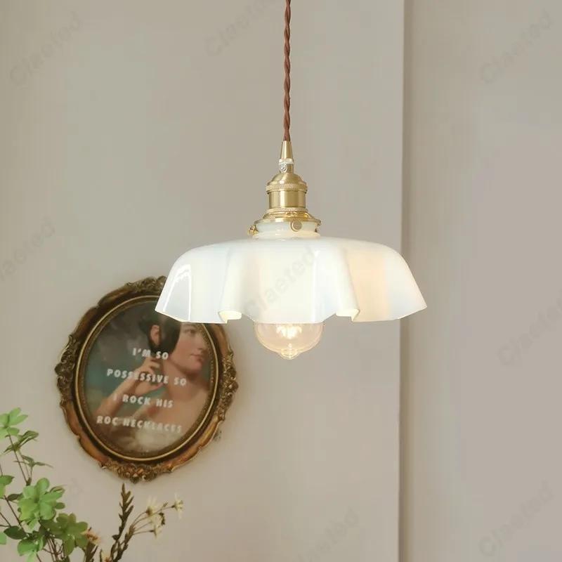 LED Retro All Copper Glass Restaurant E27 Small Pendant Light Living Room Bar Balcony Bedside Aisle Decoration Lighting Fixtures