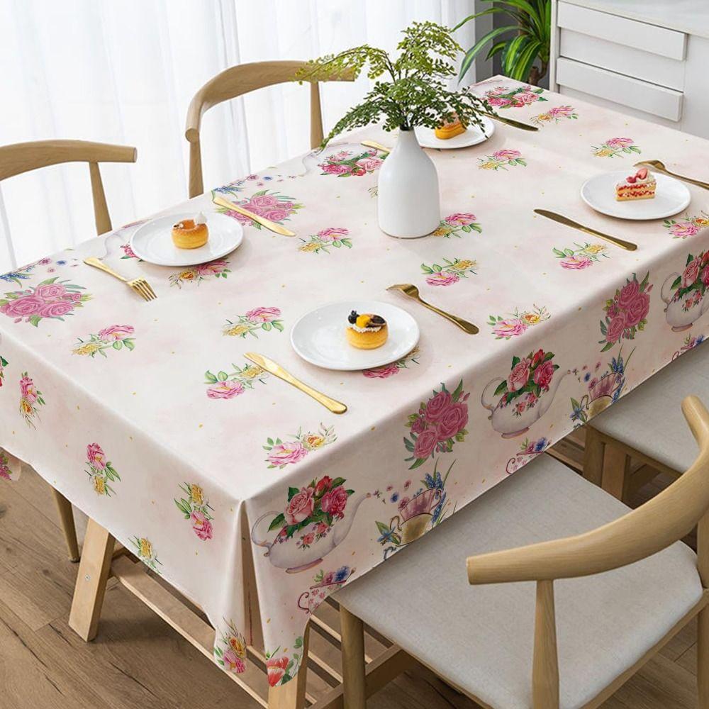 New Tea Party Decoration Floral Tablecloth Waterproof Reusable Table Cover Rectangle Shape DIY Table Mat Party