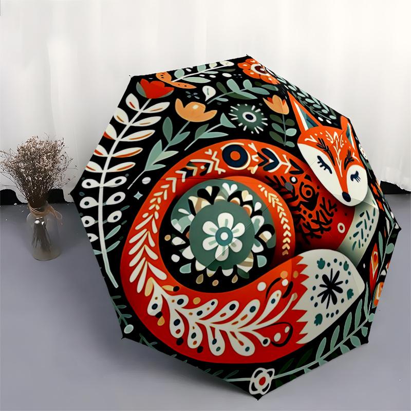 1pc Fox Art Design Pattern Automatic Umbrella Is Fashionable and Good-Looking, Suitable for Travel and Daily Use.A044