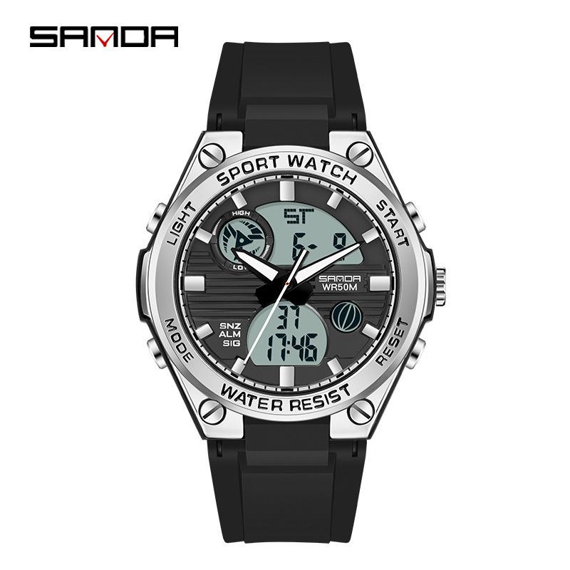 Sanda Watch New Lighting Male School Fashion Trend Digital Electronic Watch Multifunctional Waterproof And Shockproof Men'S Watch