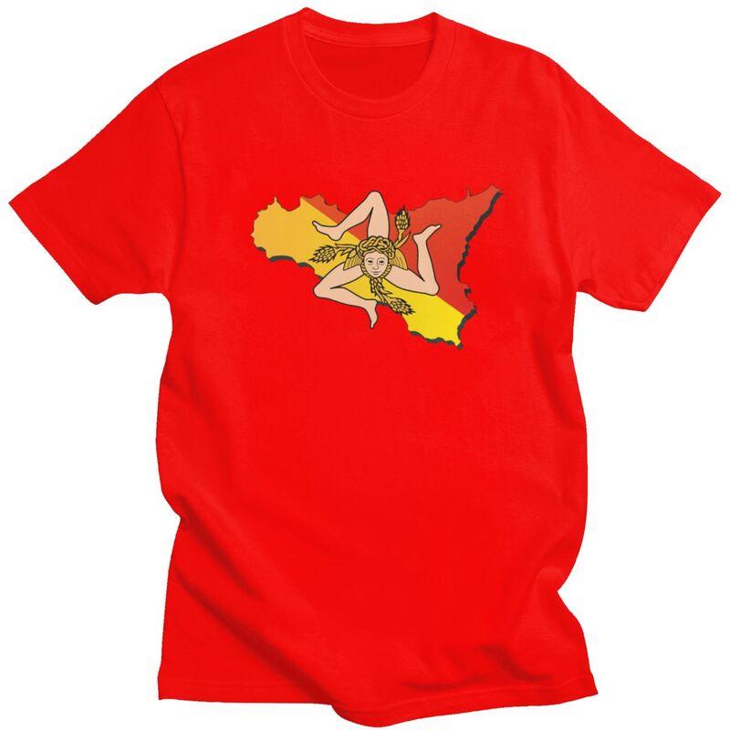 Custom Sicily Sicilia Flag Map Tshirts for Men Short Sleeve T Shirt Fashion Italian Sicilian Pride Tshirt 100 Cotton Tee Gift S