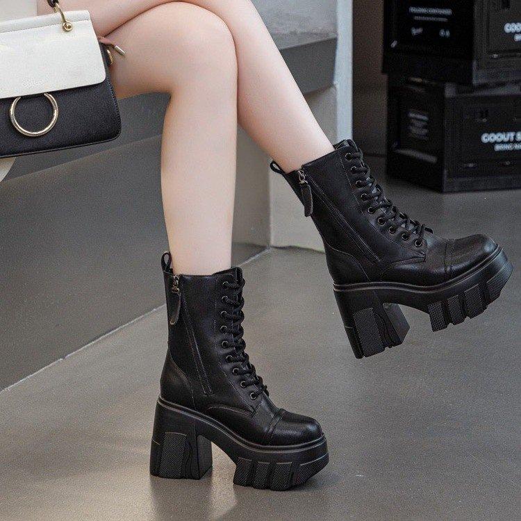 11CM super high heel Martin boots women's winter fashion muffin thin thick sole inner height increase British short boots
