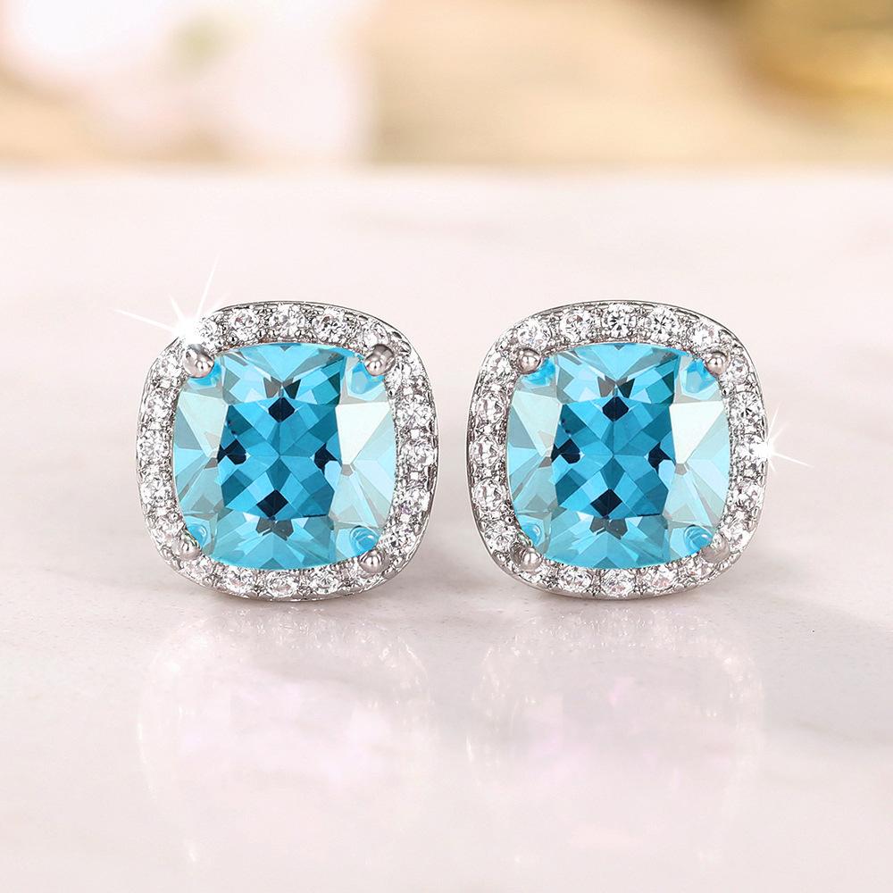 

Ne w Bright White/Yellow/Pink CZ Stud Earrings for Women Fashion Contracted Jewelry High Quality Wedding Engagement