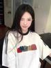 Women's Summer 2025 Off-White & Gray Raglan Cotton T-Shirt, American-Style Loose Fit with Three Stripes.