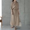Women's Spring/Autumn Turn-Down Collar Maxi Shirt Dress - Long Sleeve, Solid Color, Casual