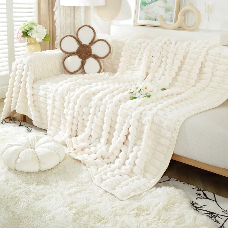 Rabbit Pile Sofa Cover Cloth Winter New Solid Color Thickened Plush Non-slip Leather Sofa Cushion Cover Scarf Full Blanket