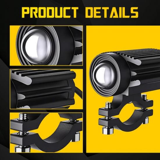 2X LED Spot Lights Motorcycle Auxiliary Headlight Yellow White Driving Fog Lamp