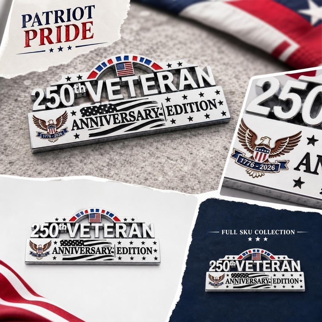 Metal Car Emblem 250th Veteran Anniversary Edition Vehicle Badge Durable Decorative Auto Accessory for Exterior and Interior Use