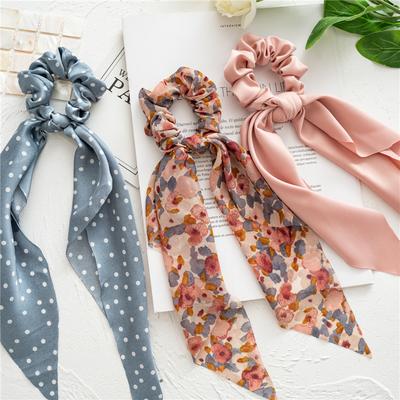 Neue Scrunchies mit Blumendruck Chiffon-Schleife Elastische Haarbänder Damen Haargummis Gummibänder Pferdeschwanz Schal Mode Haaraccessoires