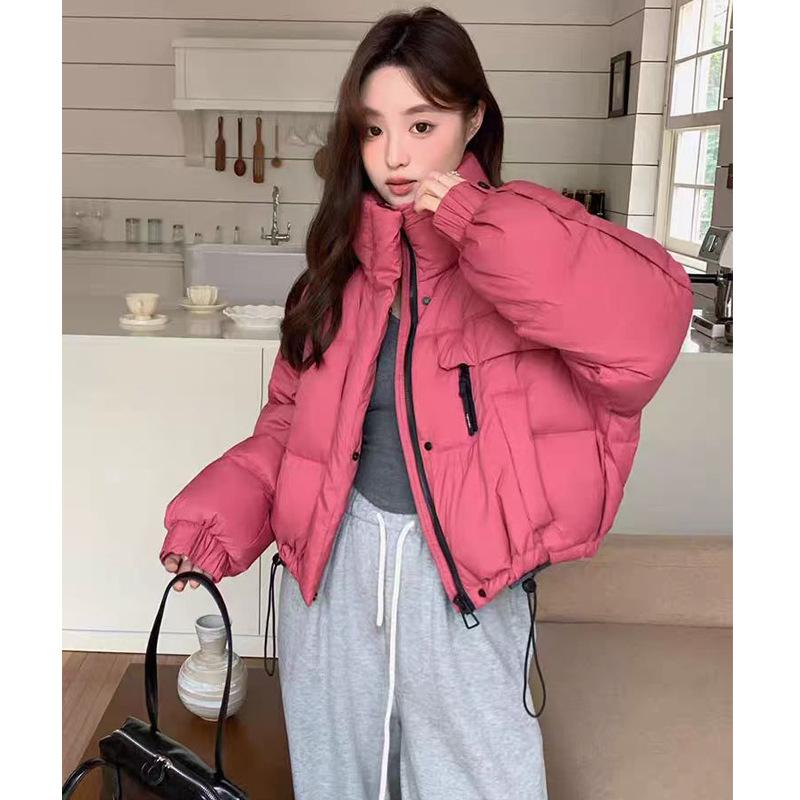 Short down cotton clothes for women's winter new simple stand-up collar soft waxy loose small bread clothes jacket