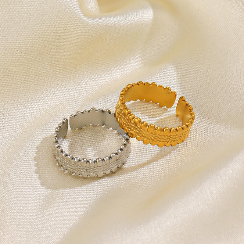 Stainless Steel Wide Face Opening Rings for Women Men Classic French Style Retro Texture Rings Banquet Charm Jewelry Accessories