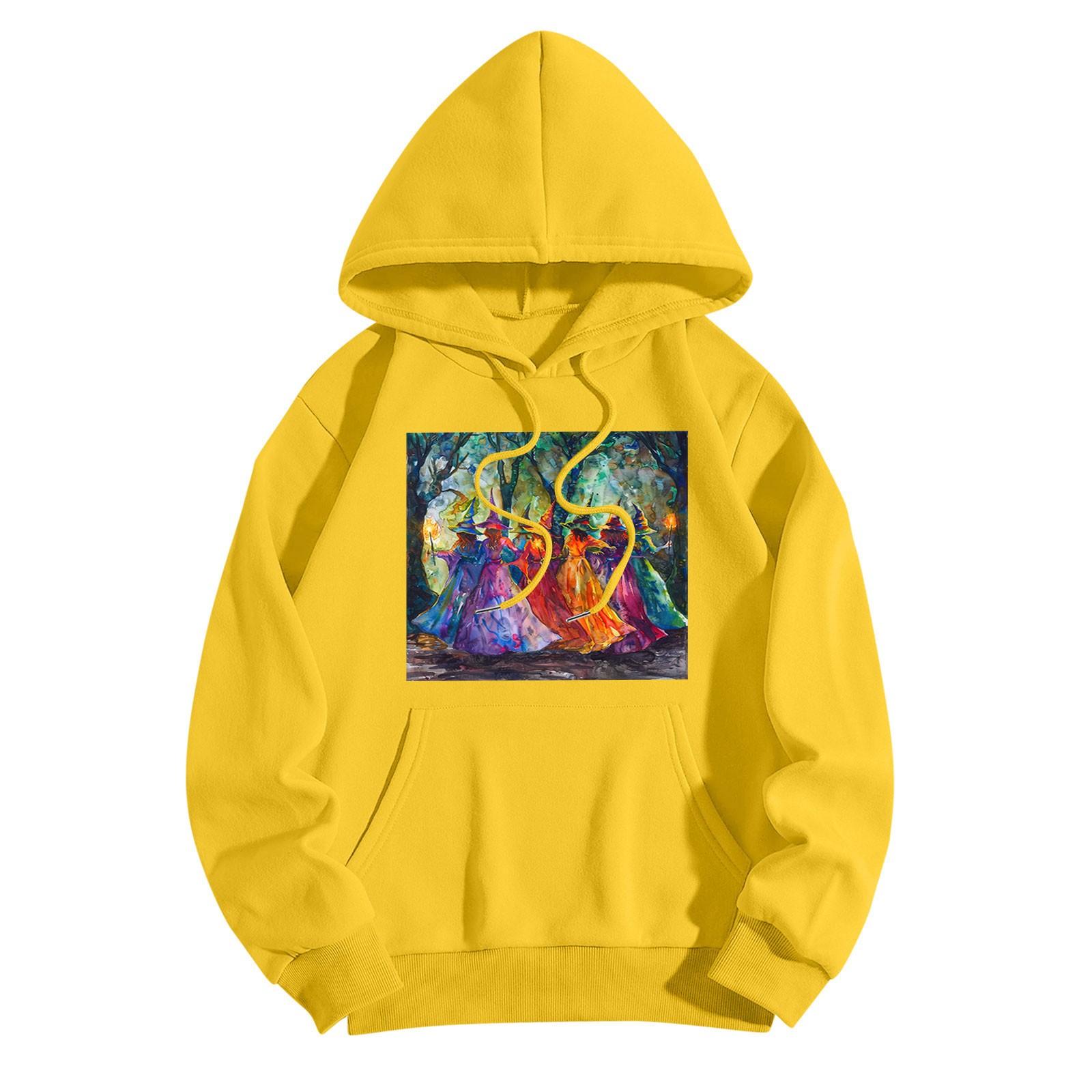 

Толстовки для девочек-подростков с длинным рукавом и принтом, повседневные толстовки с графическим принтом, пуловер на шнурке, симпатичная толстовка большого размера XL жёлтый