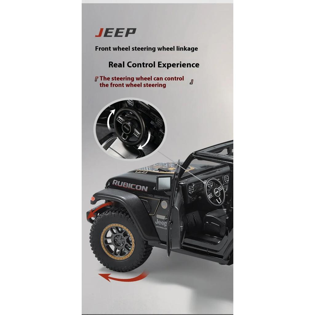 1/18 Jeep Wrangler Rubicon Convertible Version Off Road SUV Alloy Diecast Car Model Sound & Light Children Toys Birthday Gifts