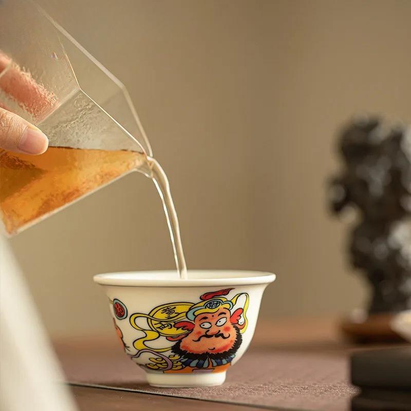 Jingdezhen Cultural Fukurokuju Teacup Boutique Painted Figure Master Cup Tasting Mug Tea Pair Meditation Cup Chinese Teaware