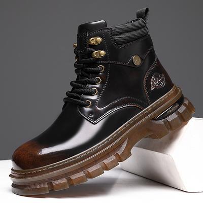 Mode Britische Retro Leder Plateau Stiefel für Herren Mode Lässig Luxus Arbeitsschuhe Herren Herbst Winter Neue Designer Stiefeletten Herren