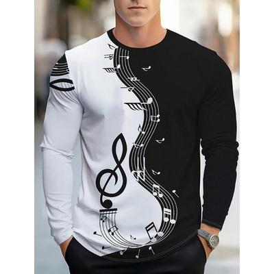 Winter And Autumn Men's Long-sleeved Warm T-shirt 3D Musical Note Printed Fashionable Long-sleeved Shirt Men's Sports T-shirt