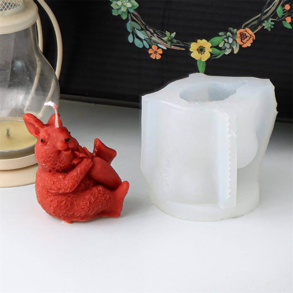 3D Flower Rabbit Candle Silicone Mold DIY Soap Resin Plaster Animal Making Tool Easter Bunnies Shape Cake Decorating Mould