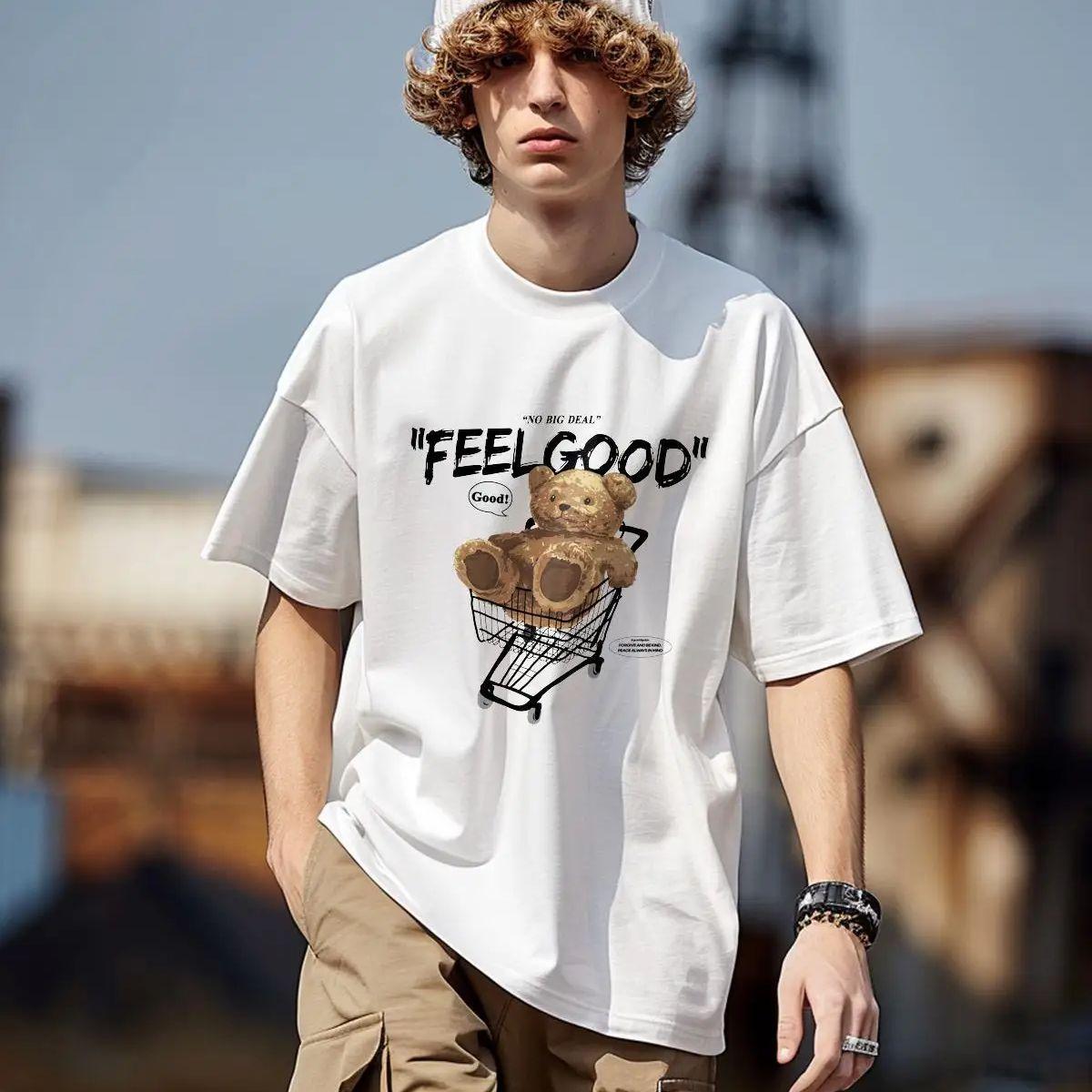 

Мужские футболки с принтом медведя Shopping Bear, свободные качественные хлопковые футболки с коротким рукавом, летняя одежда, модная уличная одежда, топы для мужчин в стиле хип-хоп XXXL белый